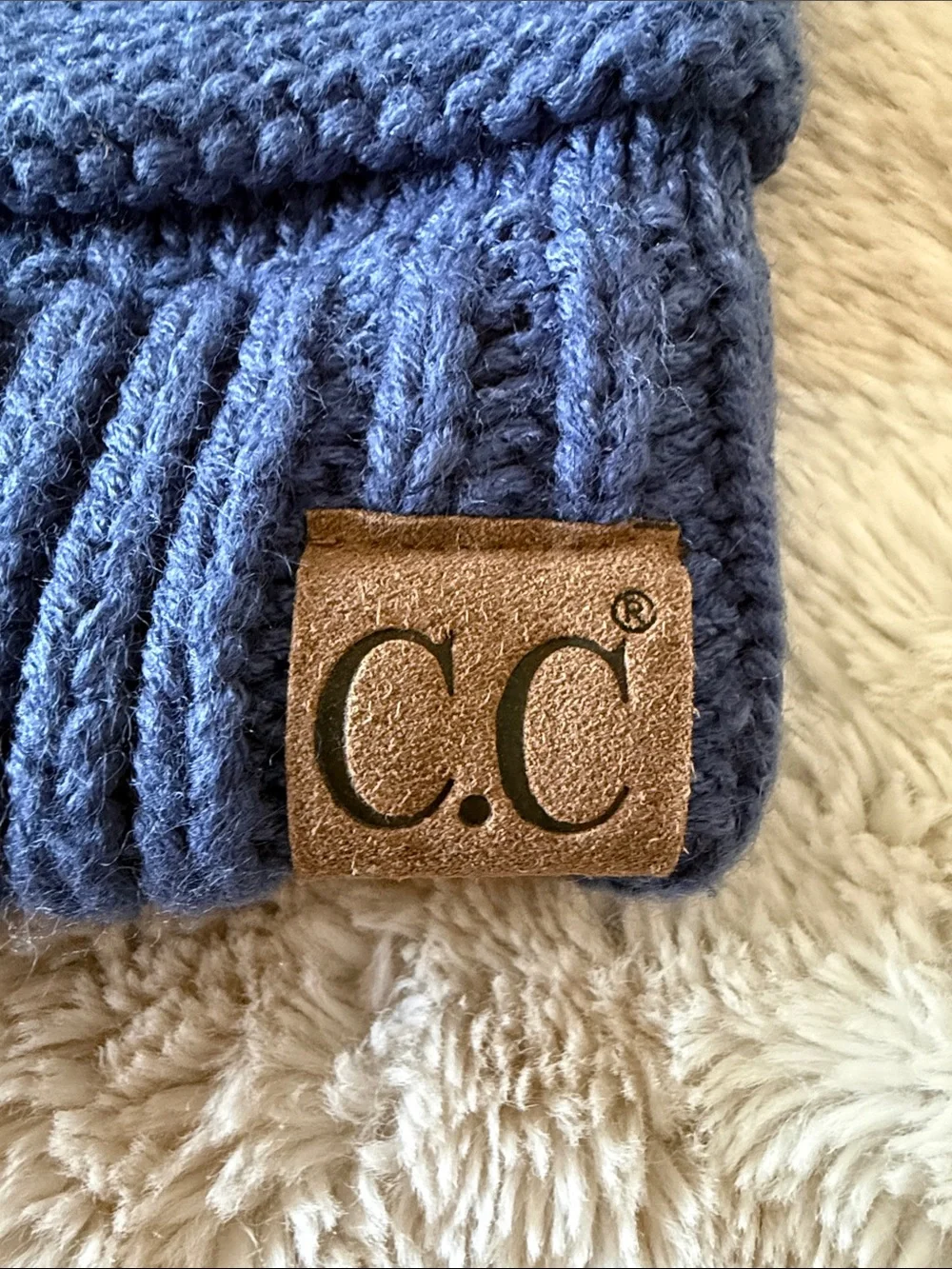 C.C Denim Blue Chunky Cable Knit Beanie